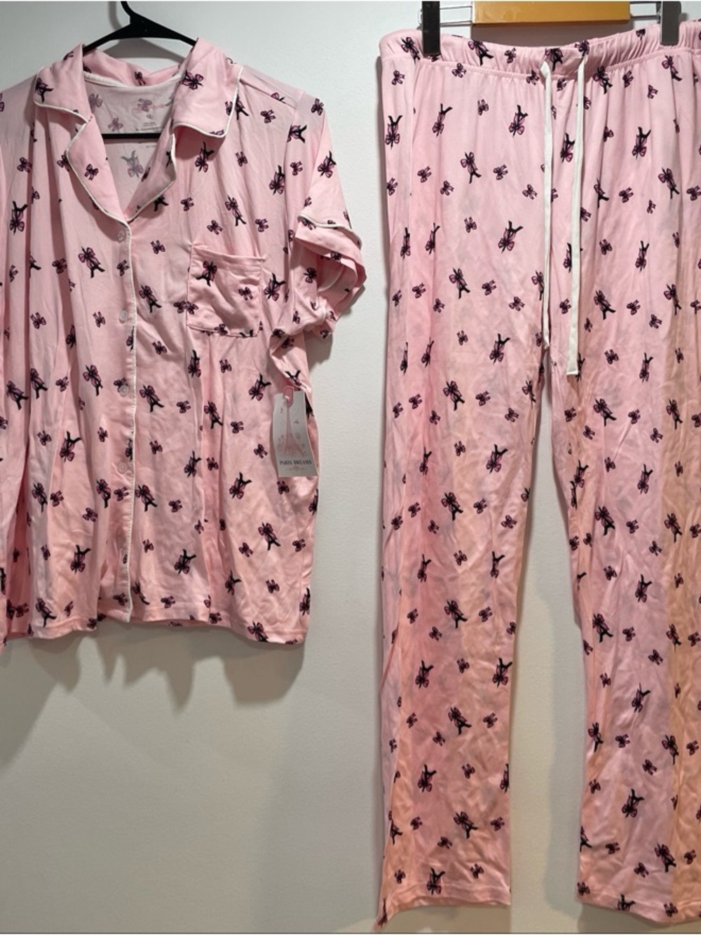 Pink Floral Bow-Print Pajama Set - Women's Sleepwear